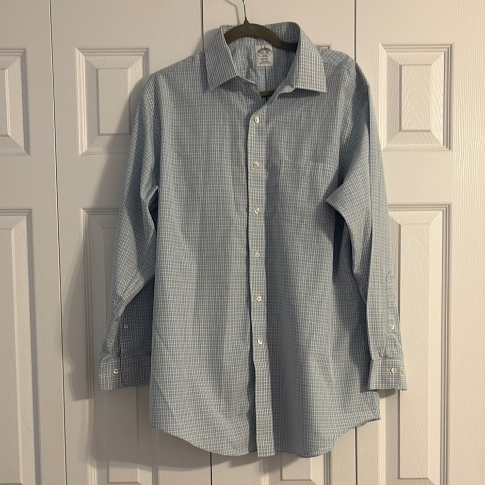 Men's Brooks Brothers Regent Blue and green Plaid Shirt - 16.5 - 2/3